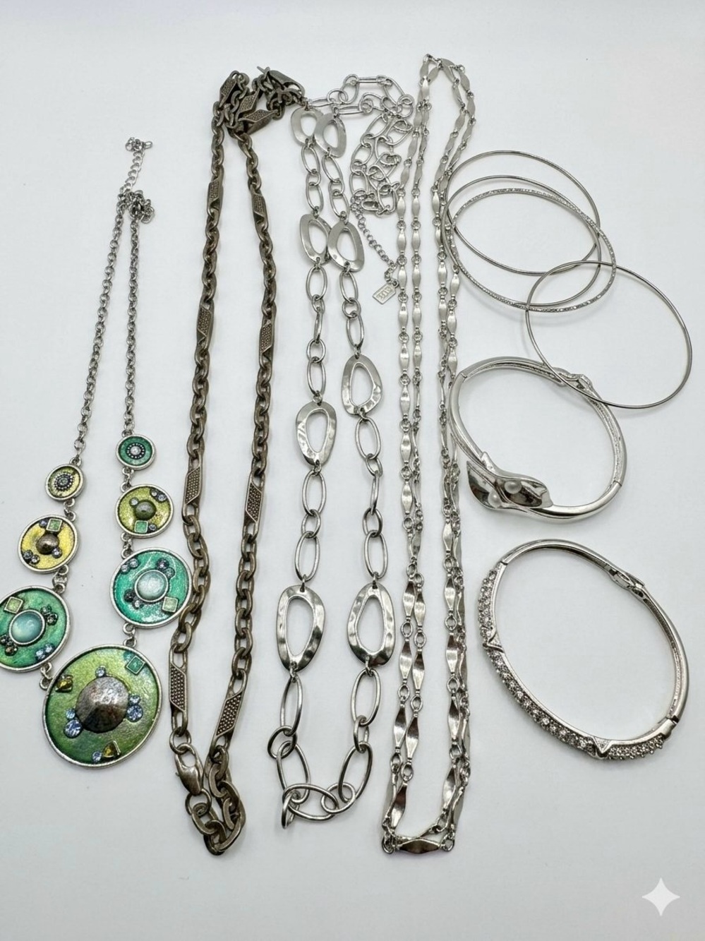 Avon and other vintage Necklace and Bangle Set with Green Enamel Pendant lot